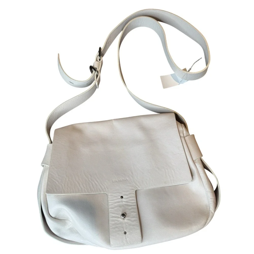 LIA NUMA Cream Leather Crossbody Bag Flap Purse Floral Lined